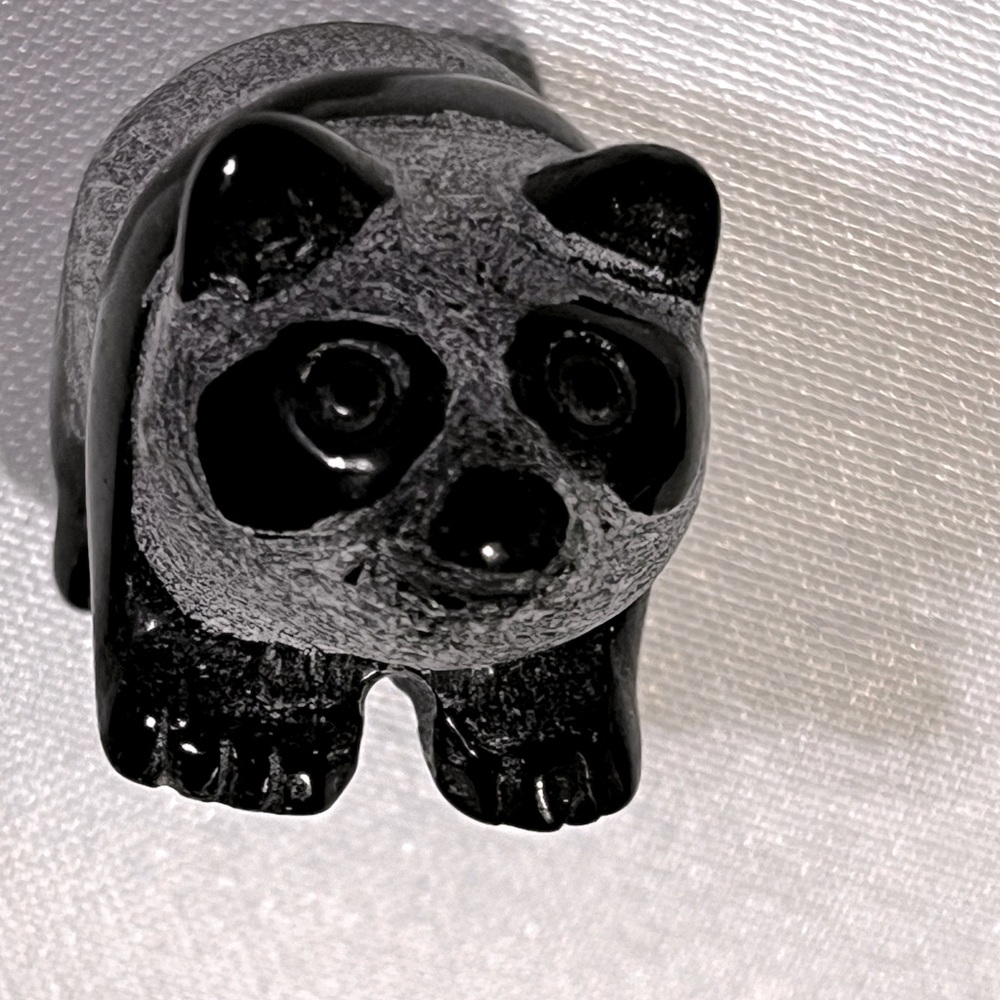 New small obsidian stone panda bear